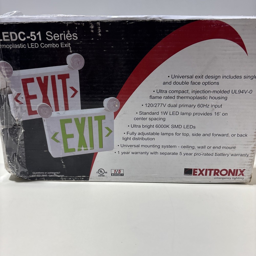 Exitronix VLEDC-51 series exit sign 120-277v with lights