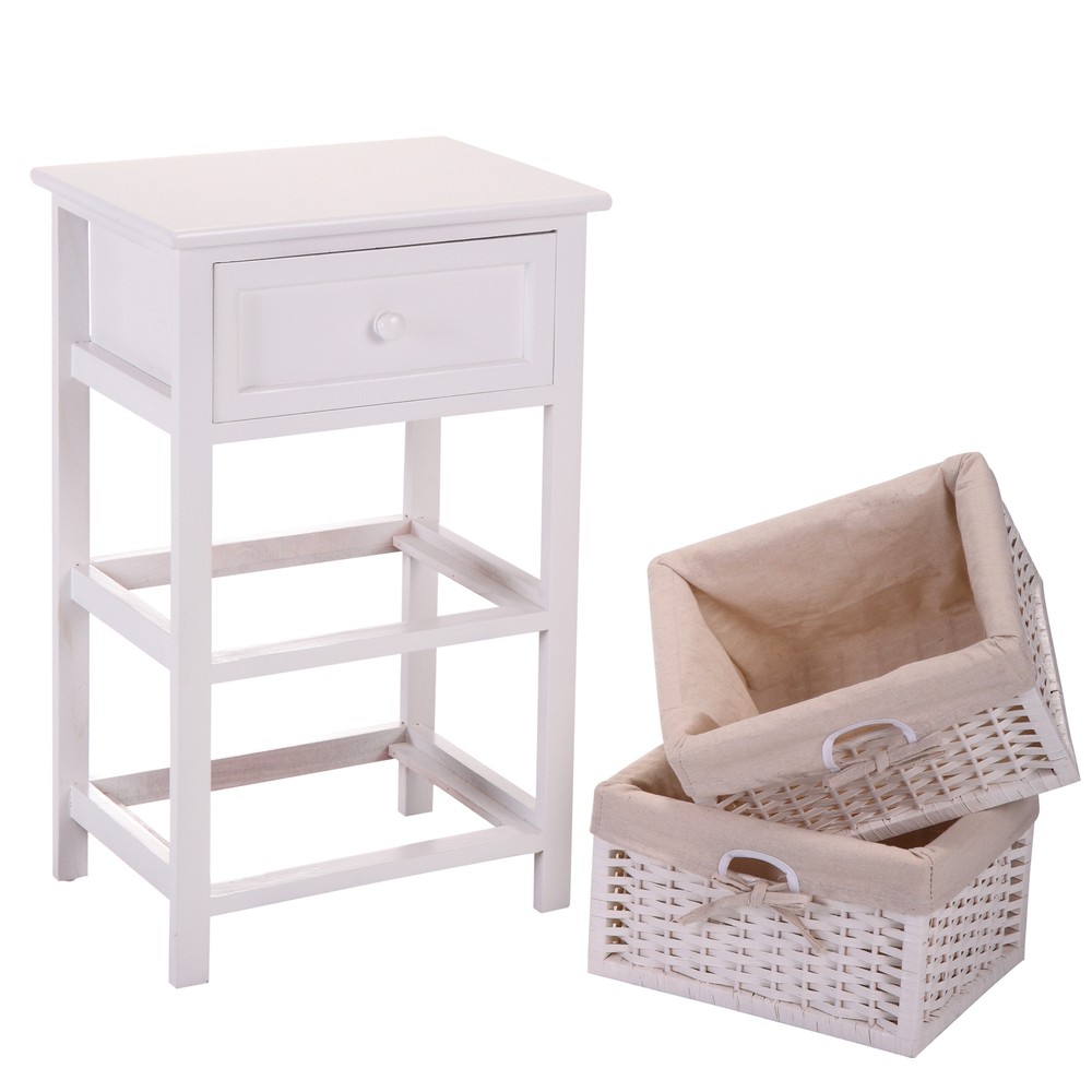 Bedside Table Modern End Table Tall Legs One Drawer Nightstand Baskets Storage