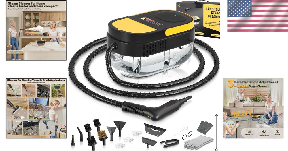 Multi-Surface Steam Cleaner - 15 Piece Accessory Kit & 13.2 Ft Cleaning Radius