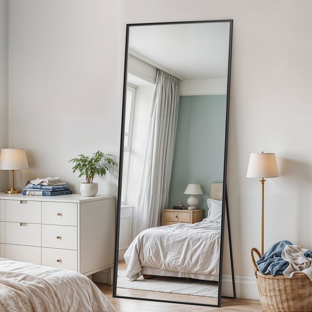 Extra-large full-length mirror, standing floor mirror, arched mirror surface