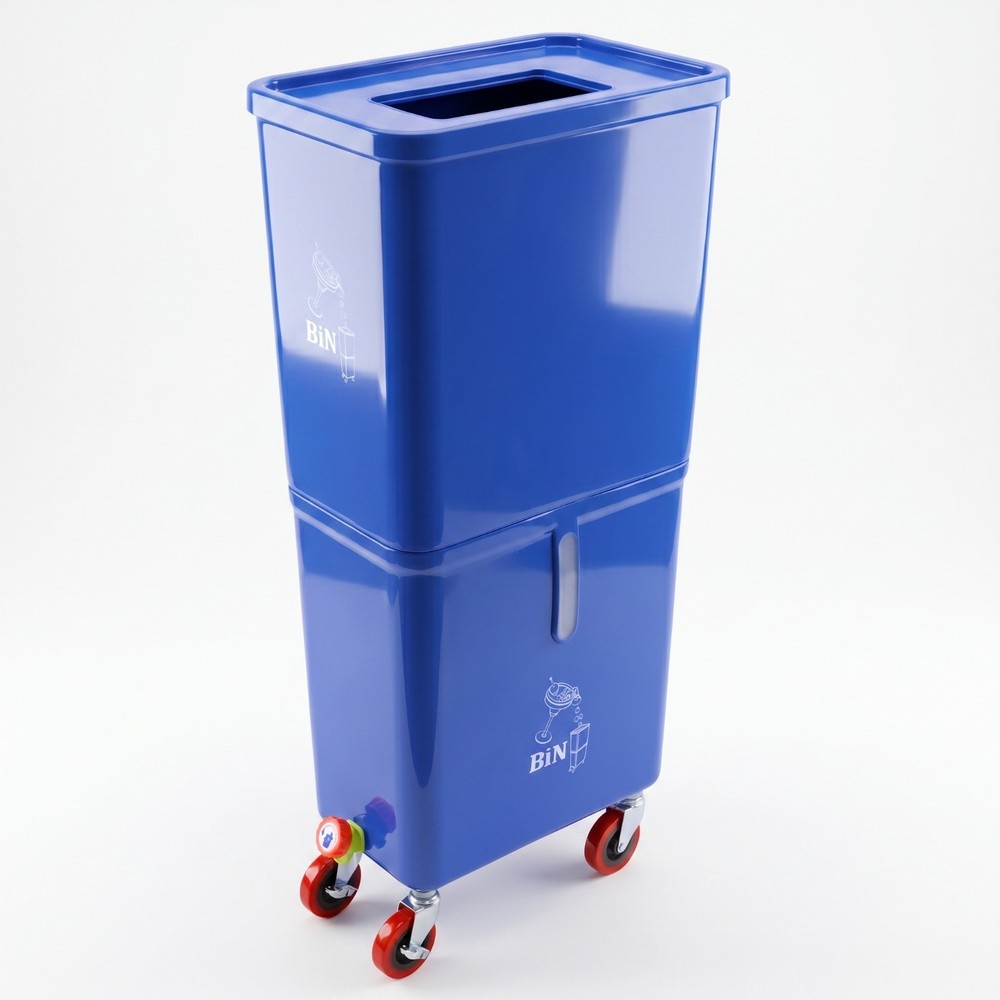 Blue Drink Dump Bin w/ Wheels – Dual Compartment Liquid & Trash Disposal