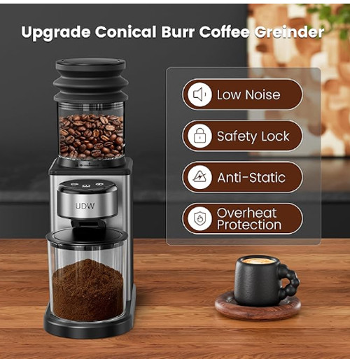 Conical Burr Coffee Grinder – 25 Grind Settings, Timer, Stainless Steel