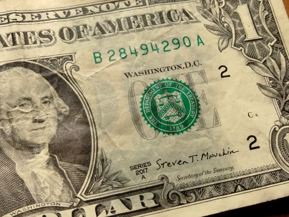 2017 A $1 Bill Wet Ink Transfer