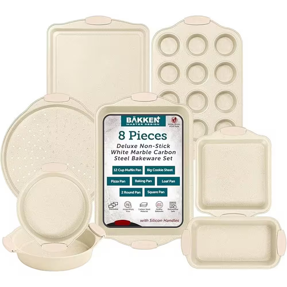 8-Piece Bakeware Set-White Marble