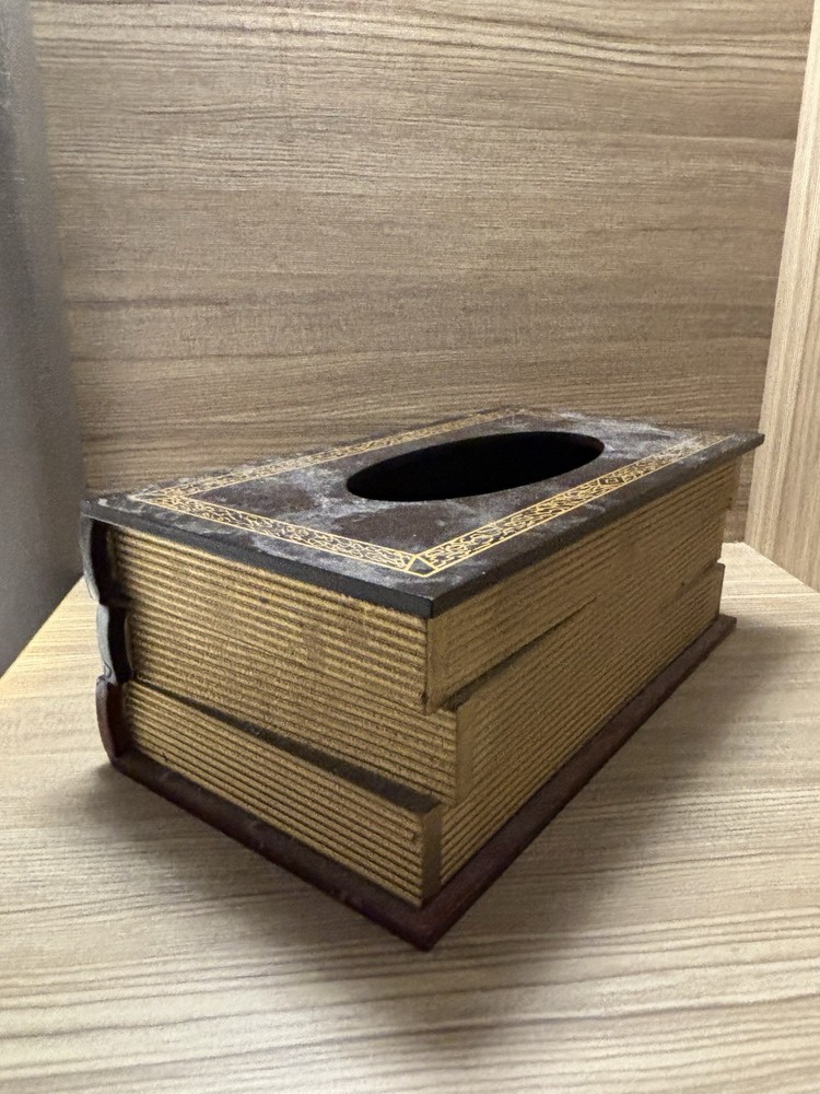 Classical Wooden Book Tissue Box Cover Rectangular (black-top) Hinged