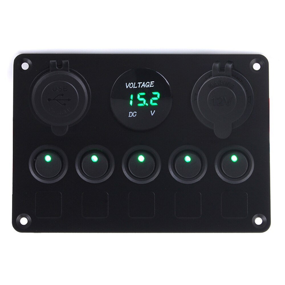 Digital Voltmeter Dual USB Port 12V Waterproof LED Toggle Rocker Switch Panel