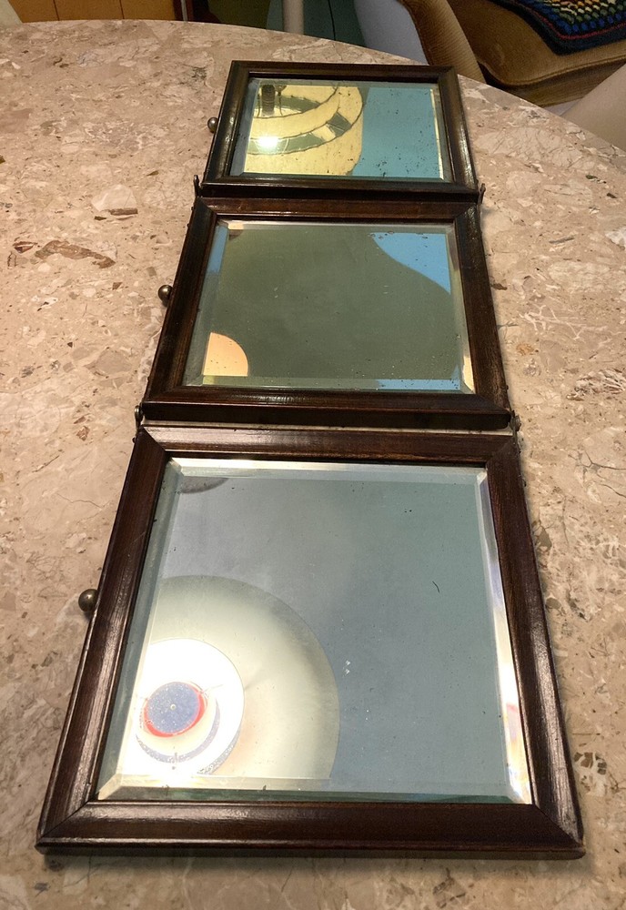 Antique TRI-FOLDING DRESSING TABLE MIRROR Beveled Edges Tri Fold 3 Mirrors