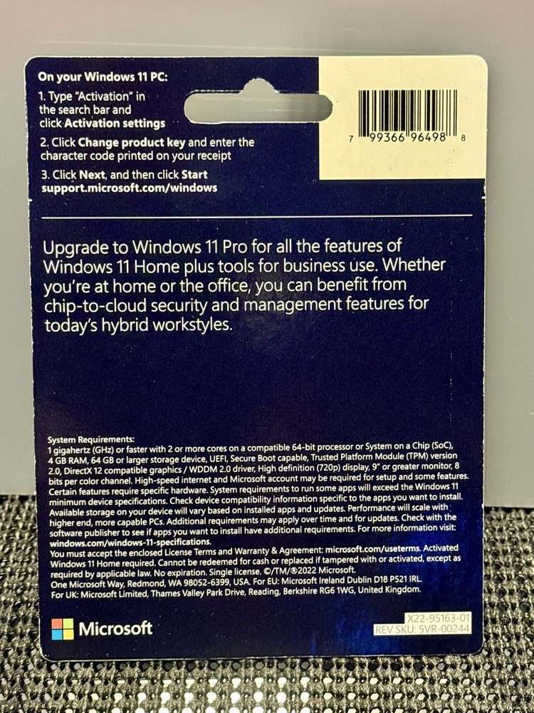 Microsoft Windows 11 Pro UPGRADE - 1 License - Available via Electronic