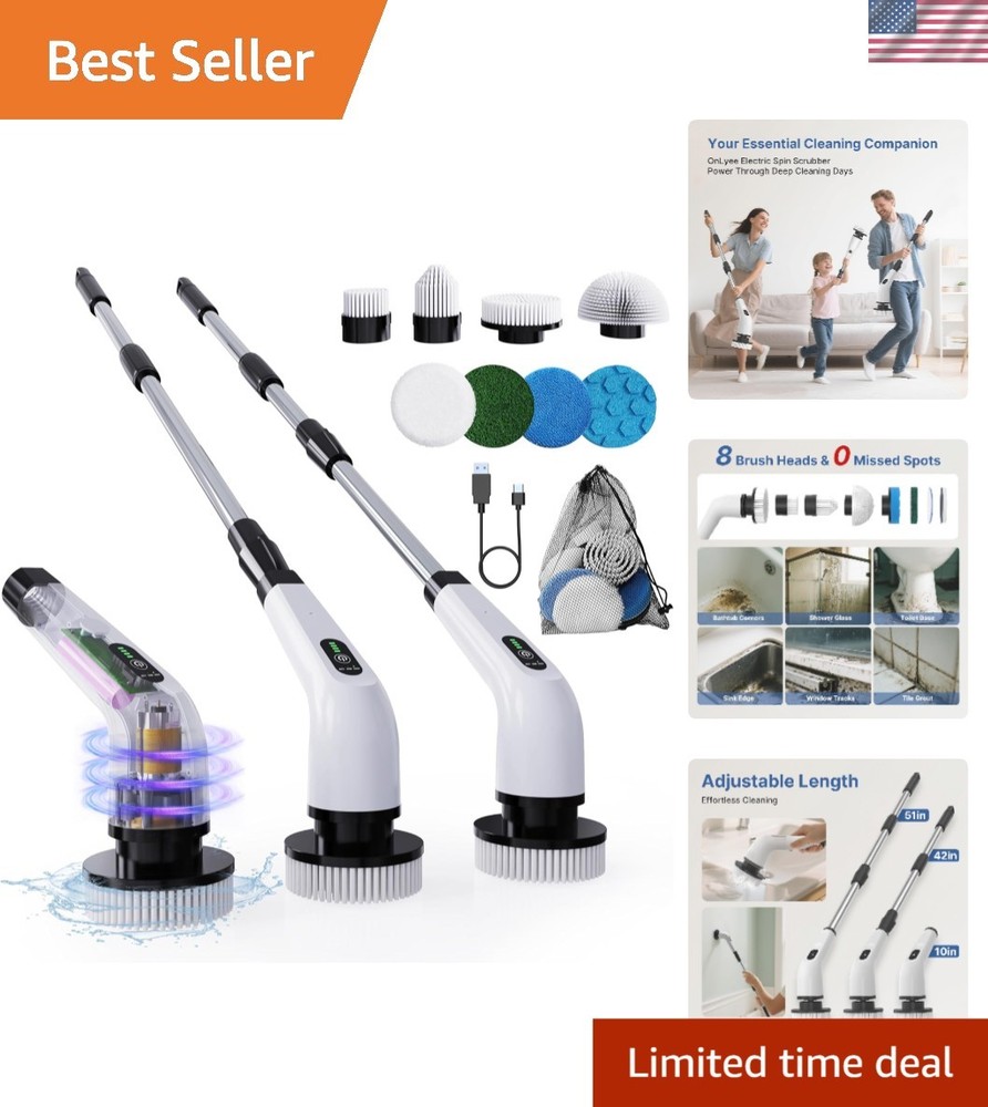 Versatile Cordless Spin Scrubber – Clean Bathroom, Floors & Windows Effortlessly
