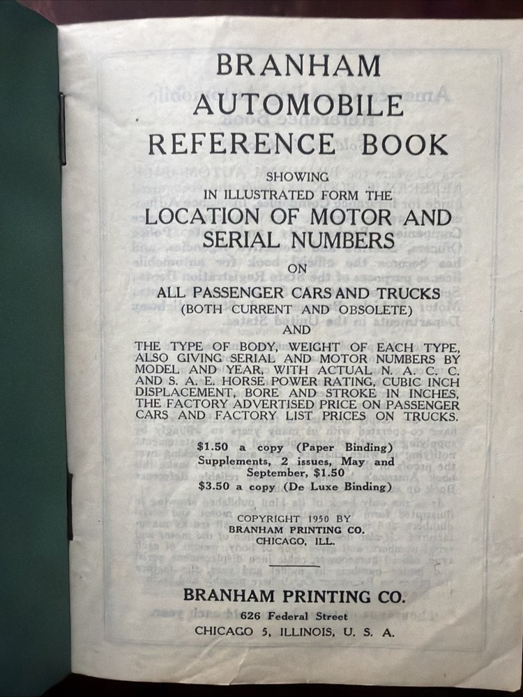 Branham Automobile Reference Book 1950