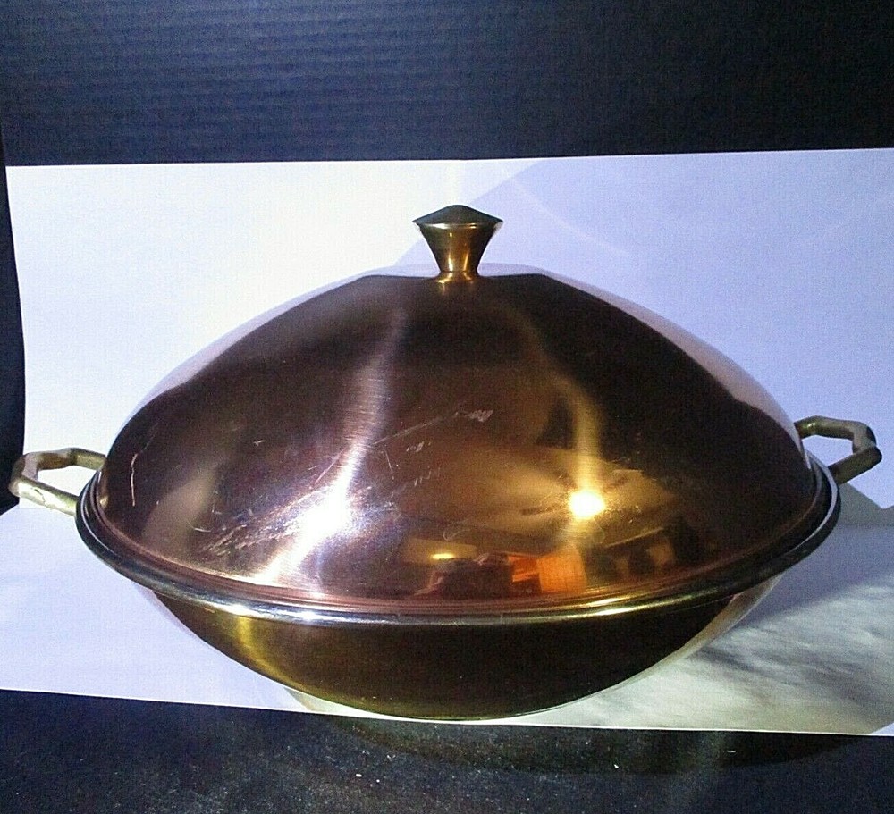 Double Handle, Solid Copper, Candy Kettle Pan Wok, 12.5" Diameter, Korea