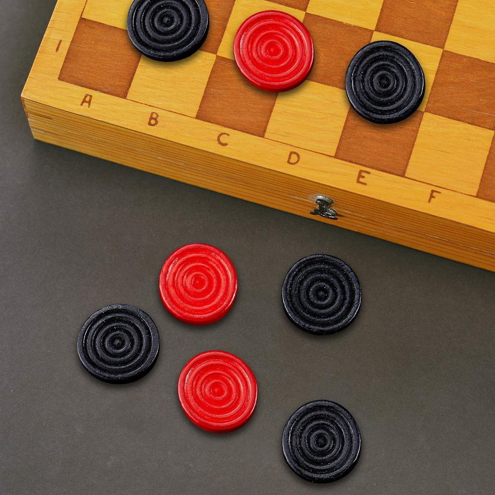 24 Pcs Wooden Checkers Pieces with Stackable in Drawstring Storage Pouch
