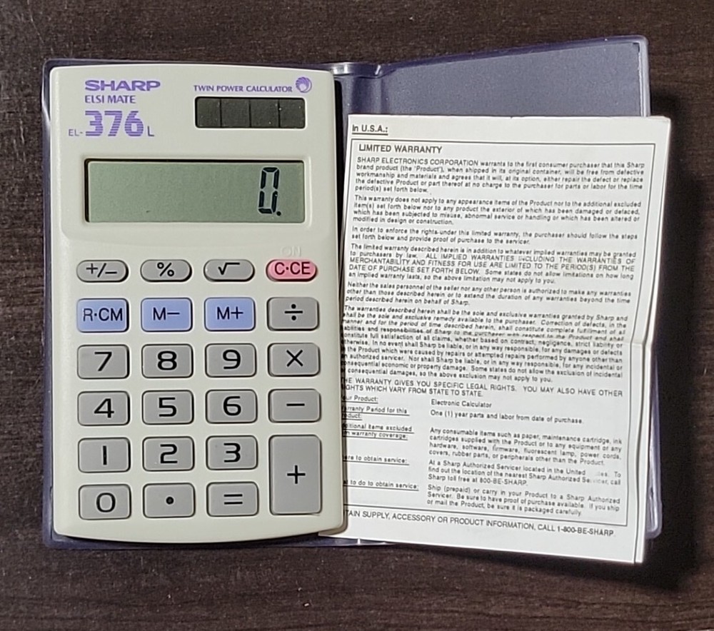 Sharp Elsi Mate EL-376L 8 - Digit Electronic Twin Power Calculator