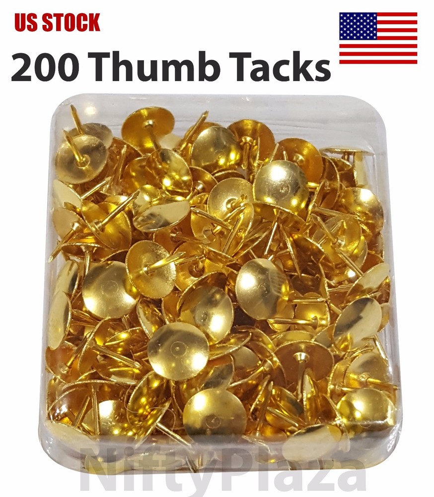 200 Push Pin Thumb Tacks BRASS Gold Drawing board No Rust - Sharp Point