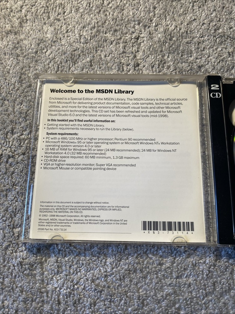 Microsoft MSDN Library Visual Studio 6.0 Two CD Set for Windows98 Windows NT