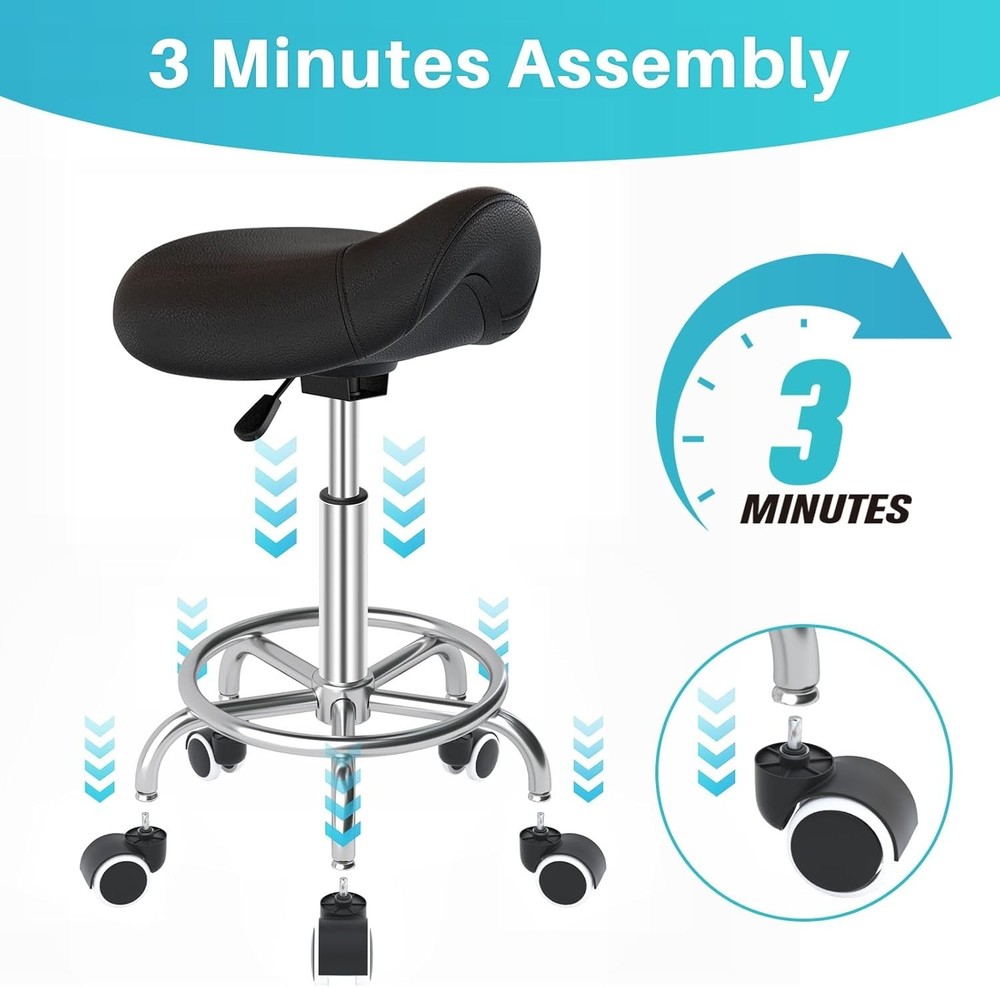 Saddle Stool Rolling Chair Saddle Chair with Wheels Thickened PU Leather Stool