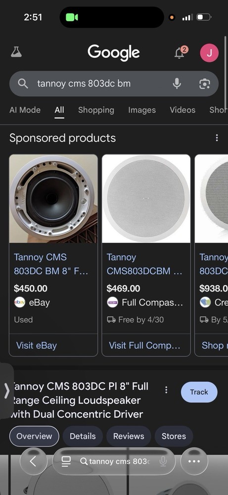 Tannoy CMS 803DC 8" Full Range Ceiling Loudspeaker