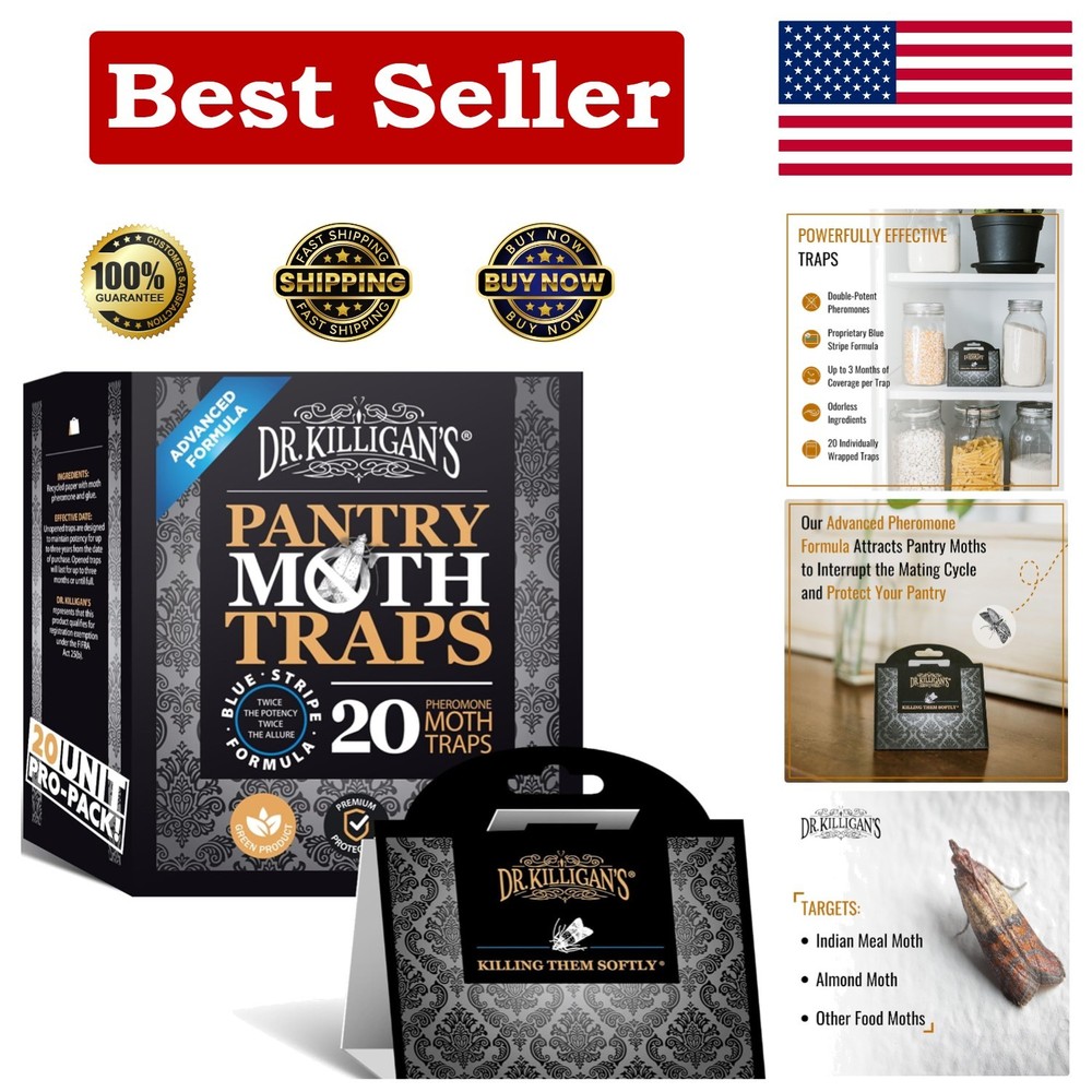 Dr. Killigan's Proven Pantry Moth Traps - Capture Moths Effortlessly, 20 Count