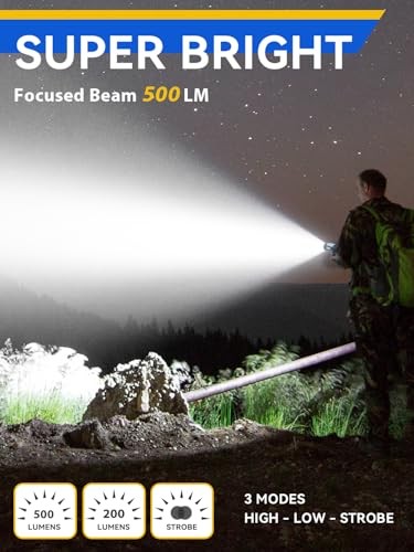 Rechargeable Spotlight, 500 Lumens LED Spotlight Flashlight, IPX2 Gray