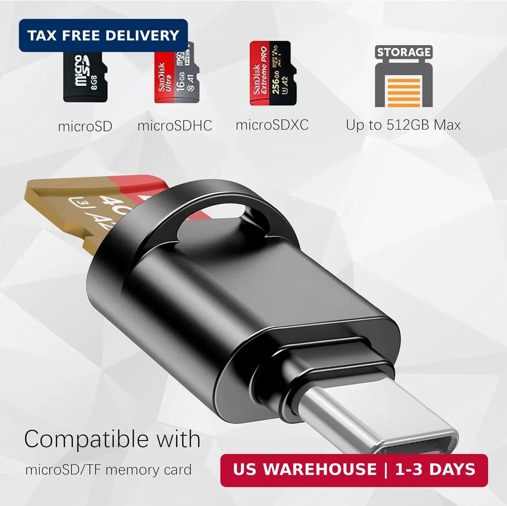 USB C Micro SD Card Reader for Android Phone, Camera, Laptop with Keychain, Mini