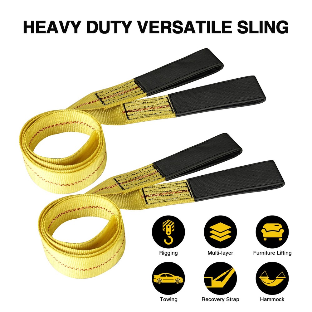 2 Pack 2" 6FT Webbing Lifting Sling Heavy Duty Polyester Lifting Towing Strap