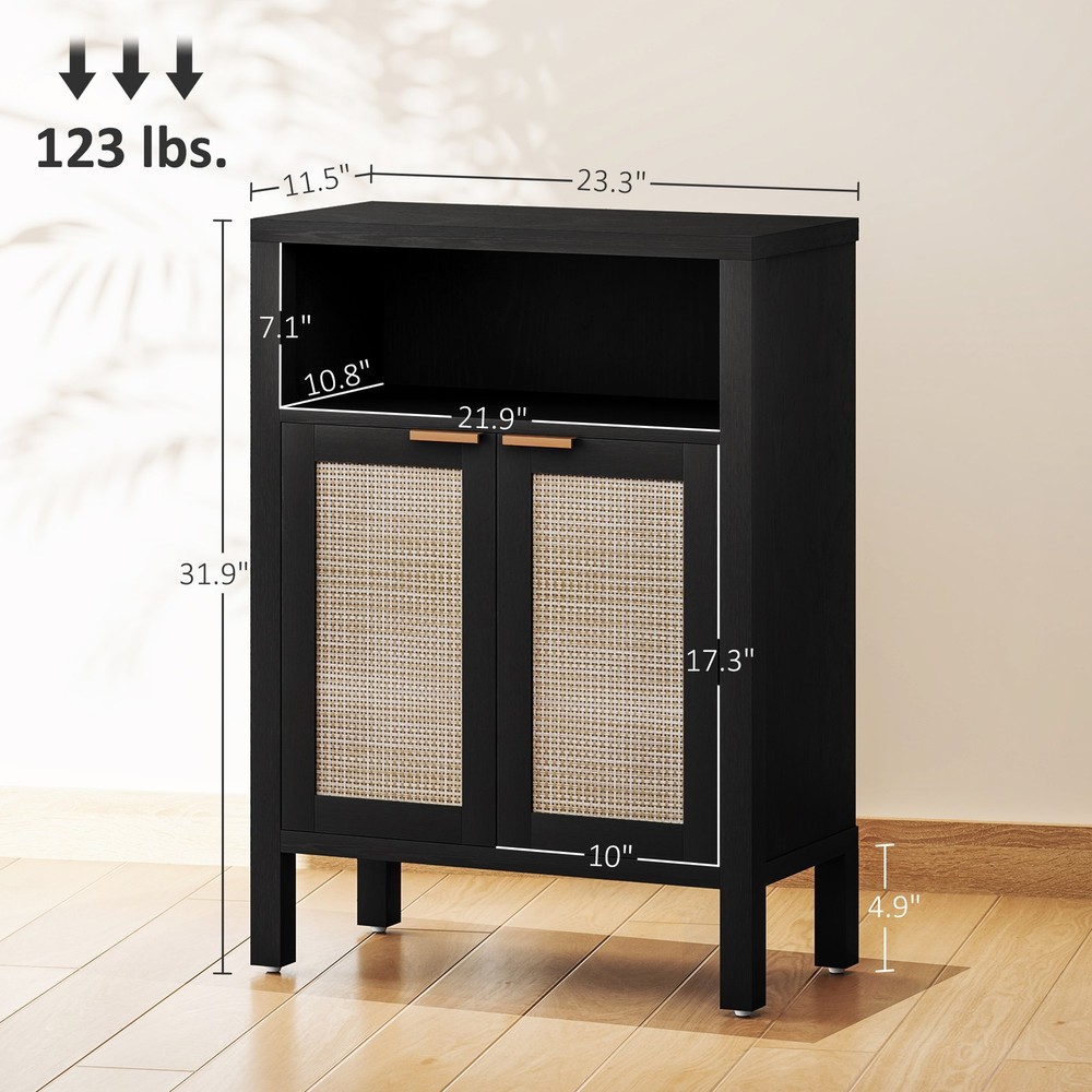 Sideboard Rattan-element Doors with Golden-colored Handles