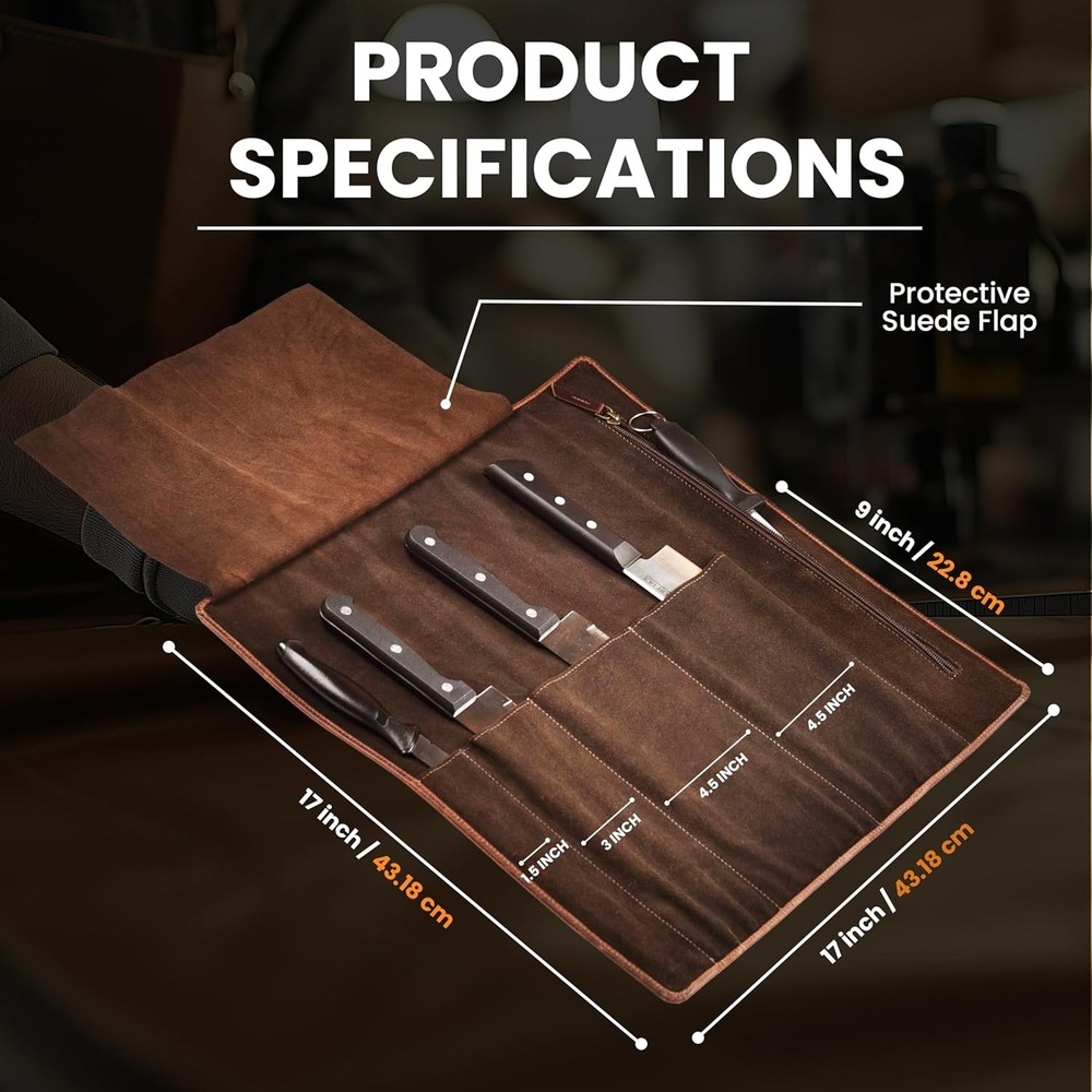 Genuine Leather Knife Roll Bag