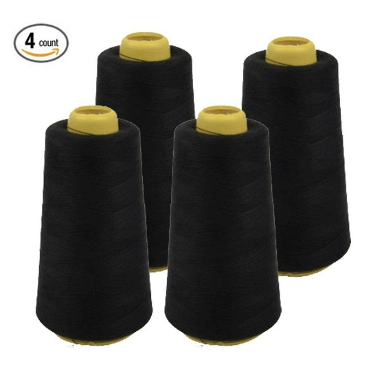 4 PACK of 6000 Yard each Spools BLACK Sewing Thread All Purpose 100% Polyester
