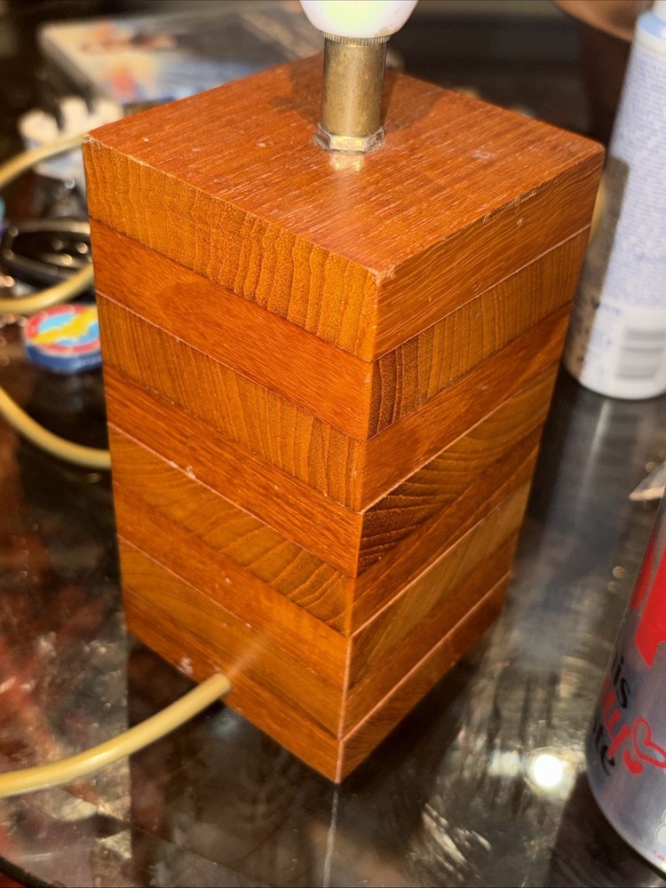 Mid Century Wooden Block Lamp Working