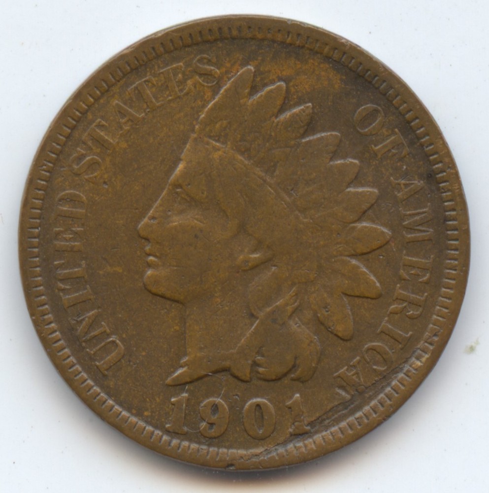 Error 1901 Indian Cent (#6625) Planchet Defect Near Date.