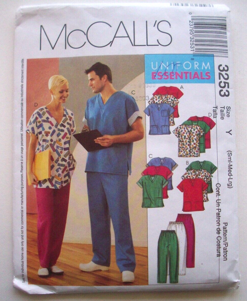 Scrubs tops tunic pants uniform  pattern 3253 size  small Medium Large uncut