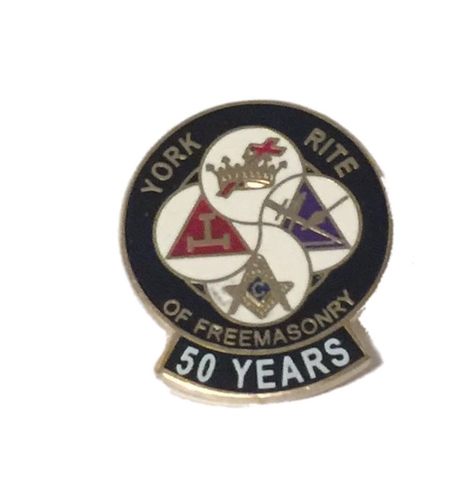 York Rite 50 Years Freemason Masonic Lapel Pin