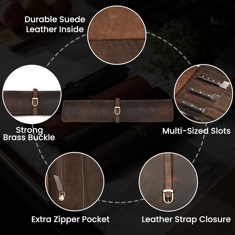 Genuine Leather Knife Roll Bag