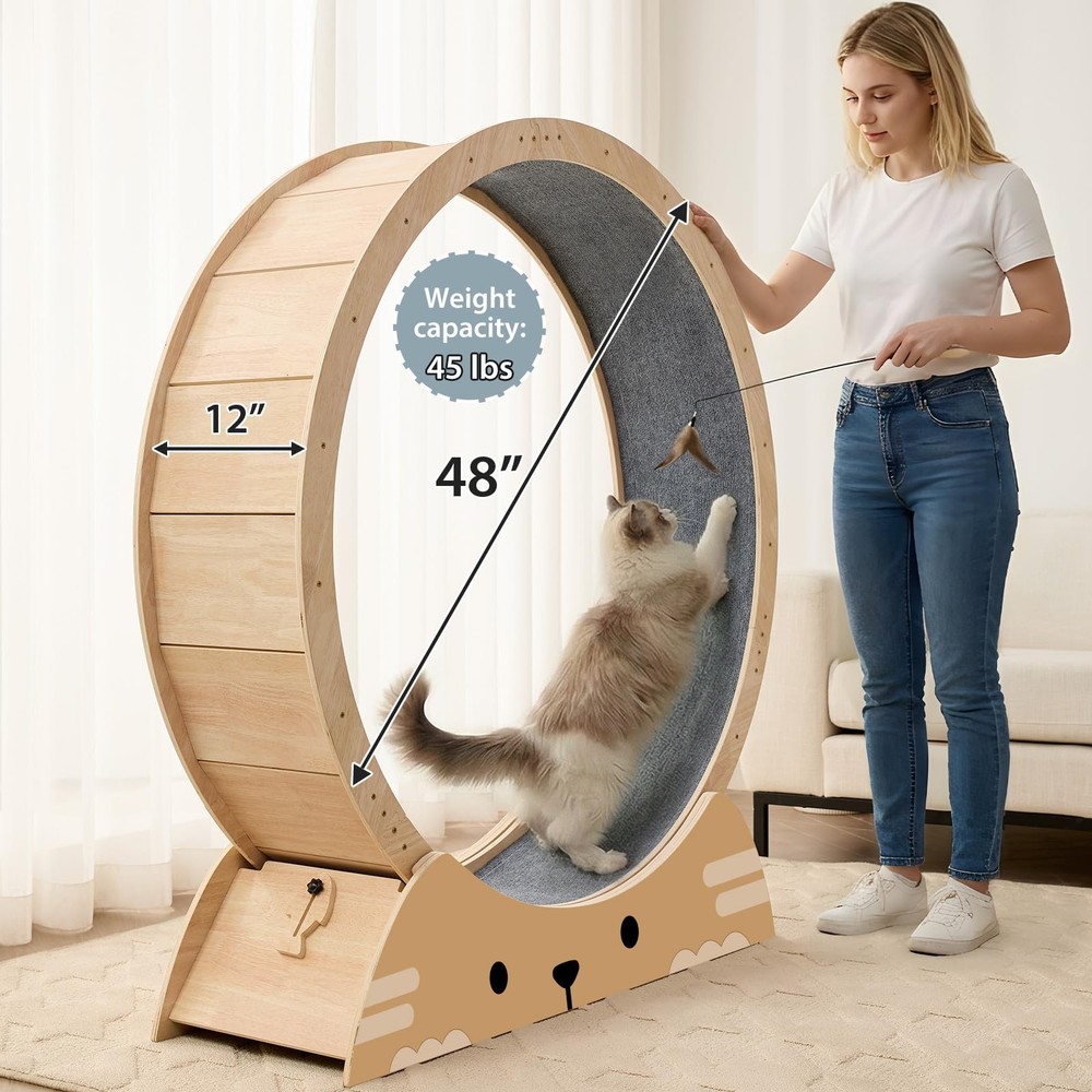 48" Cat Wheels for Indoor Cats, Quiet & Stable Cat Exercise Running Wheel, Ca...