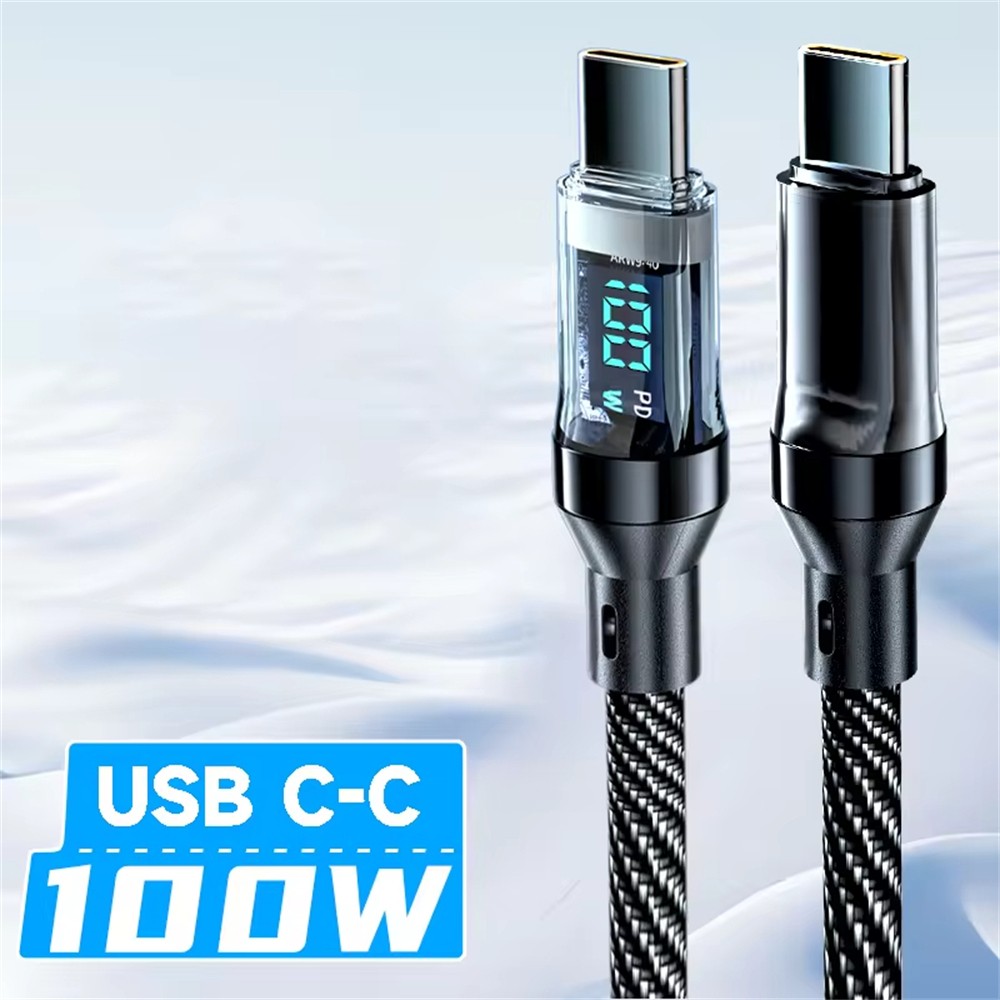 100W USB C charging cables with LED display screen, USB C=C-C，