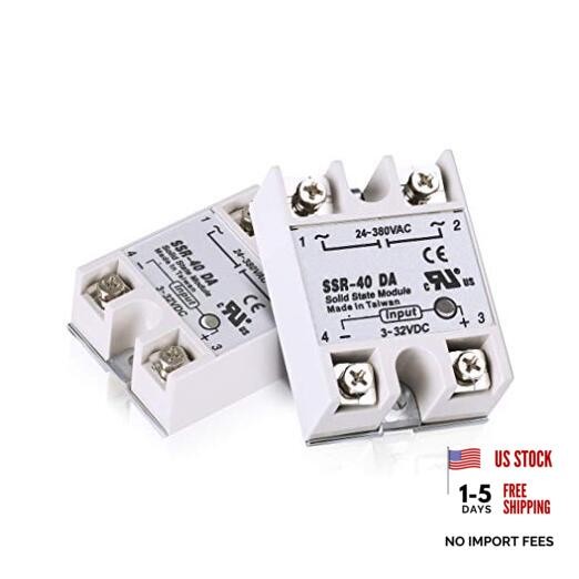 2pcs Solid State Relay Single Phase Semi-Conductor Relay Input 3-32V SSR-40DA
