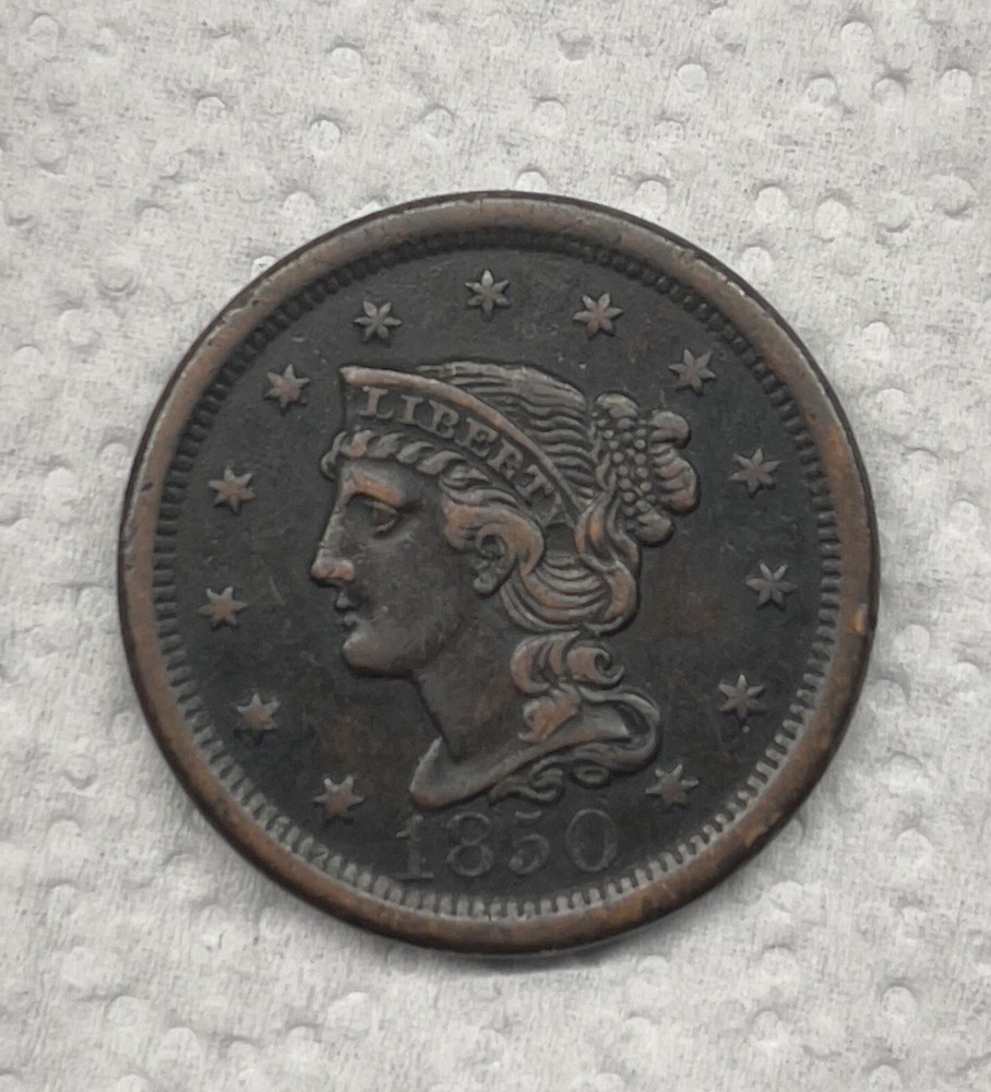 1850 large Cent / brown braided hair Cent (#T)