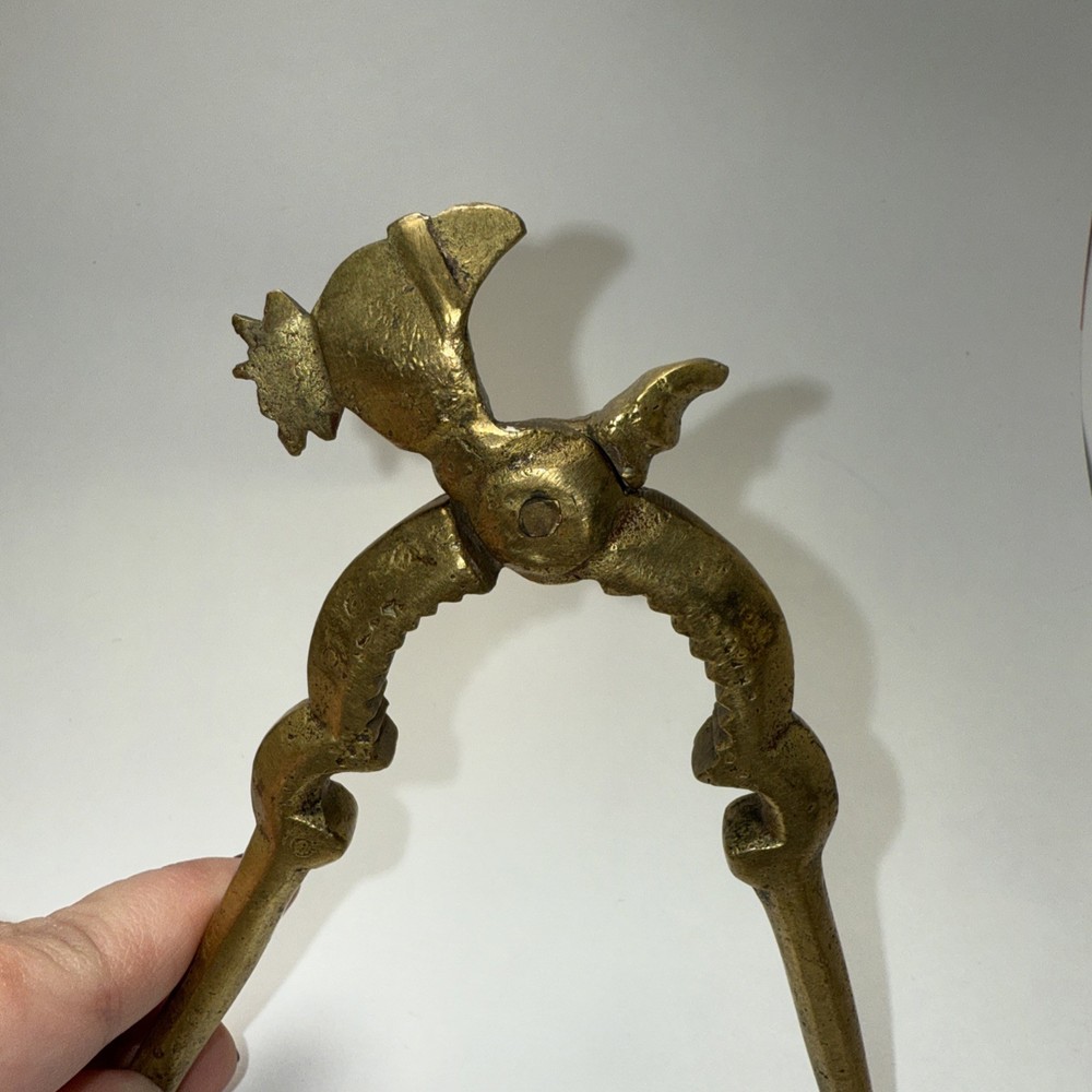 Vintage Solid Brass Rooster Nutcracker. Eclectic unique home decor. Kitschy