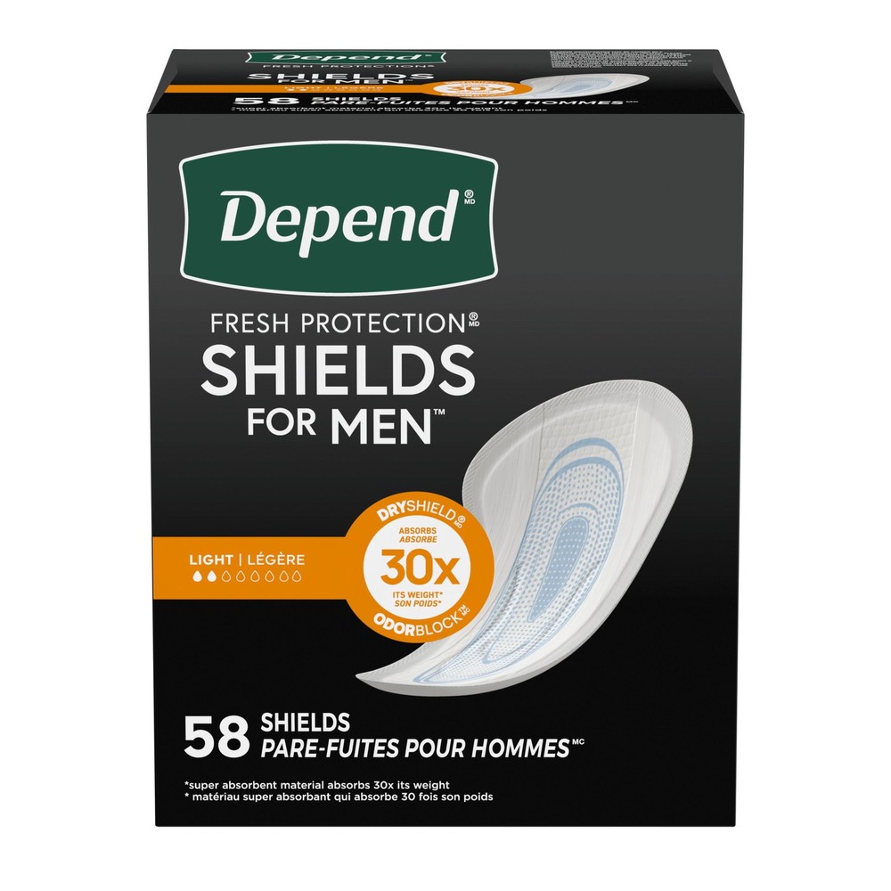 Depend Shields Incontinence Pads for Men, 58 Count,Light Absorbency,