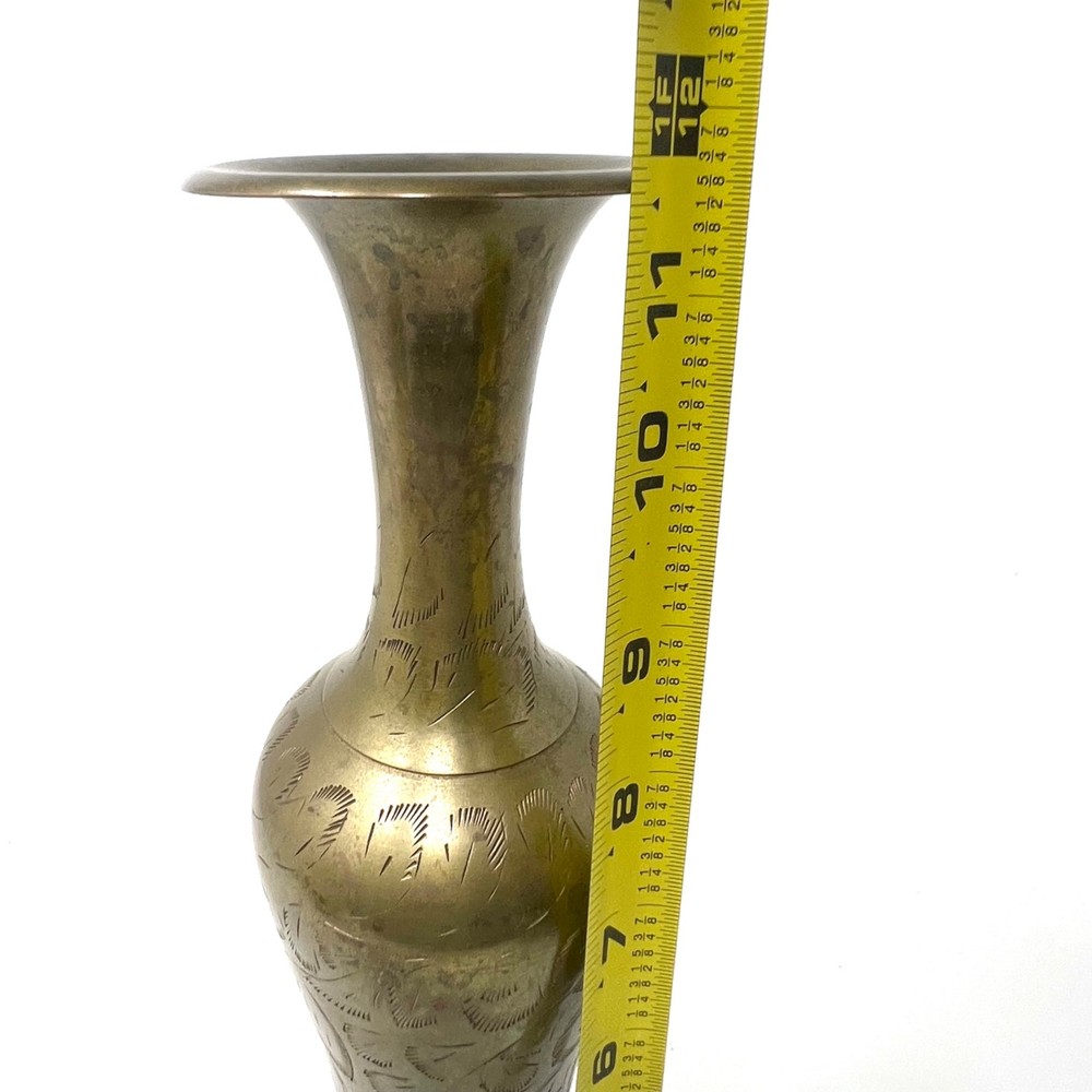 Vintage Brass Etch Carved Vase