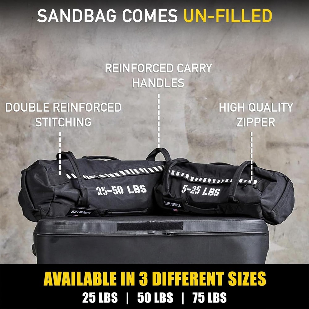 Elite Workout Sandbag 50-75 lbs for Strength Training – Multiple Handle Design