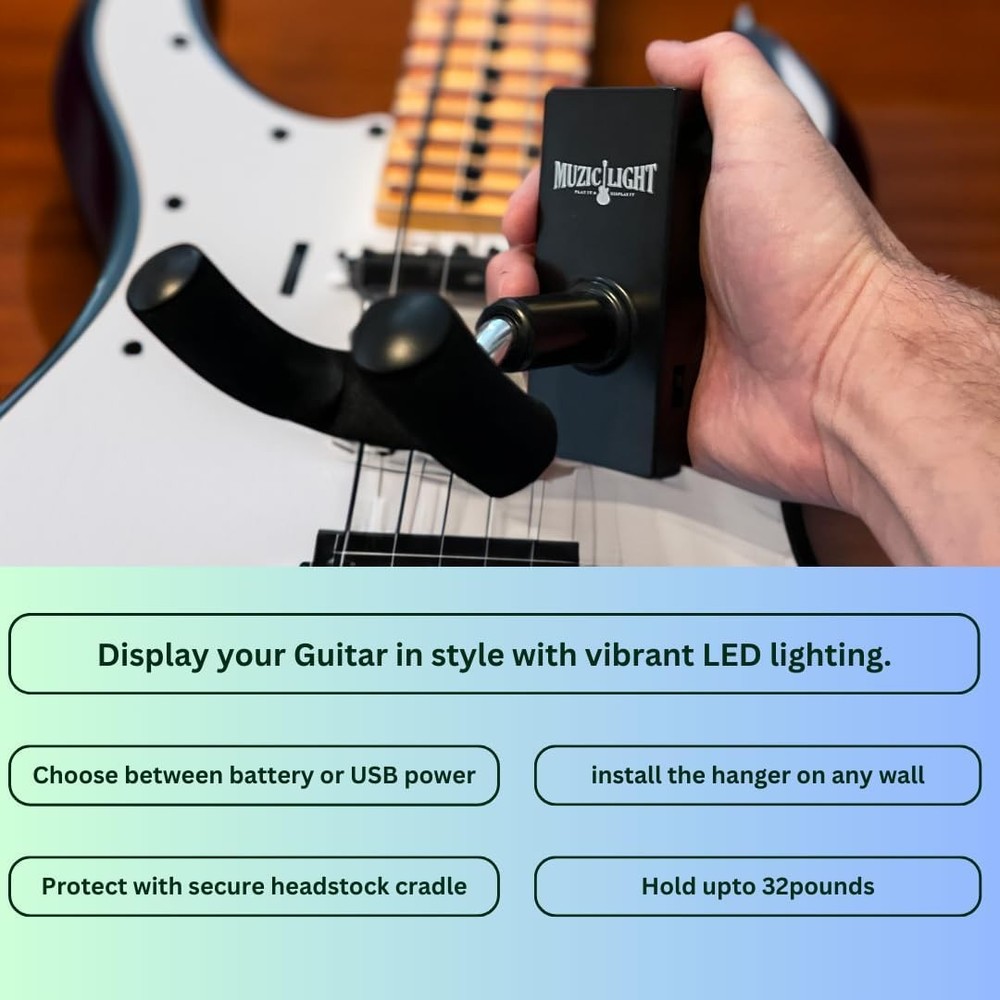 MuzicLight Light Up Guitar Wall Mount, LED Multicolor