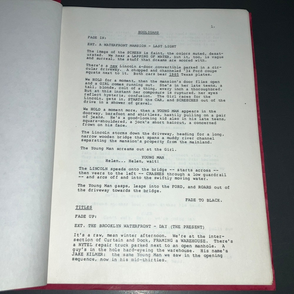 HOOLIGANS ('85) Dean Reisner 9pg Coverage + Donald Stewart Unmade Thriller + COA