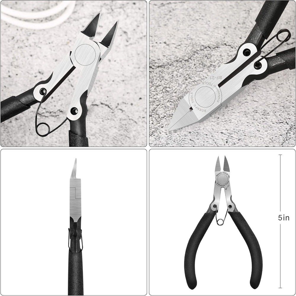 Small Wire Flush Cutters 5-in, Sharp and Precision Side Cutting Pliers with Spri
