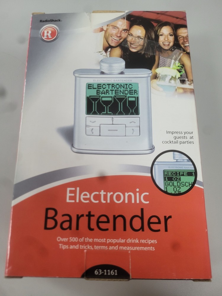 Radio Shack ELECTRONIC BARTENDER flask shaped with over 500 recipes