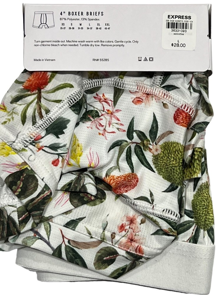 NWT EXPRESS 4" Quick Dry Performance Boxer Briefs Sz M-L White Green #E1