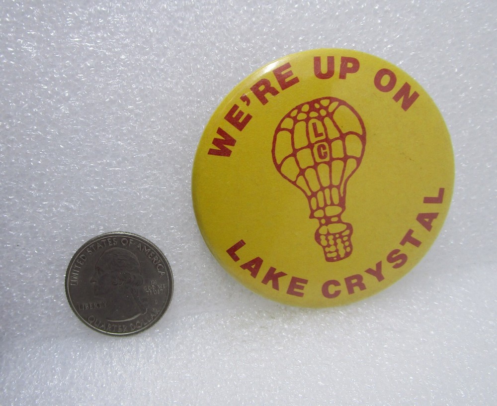 We're Up On Lake Crystal Button Pin