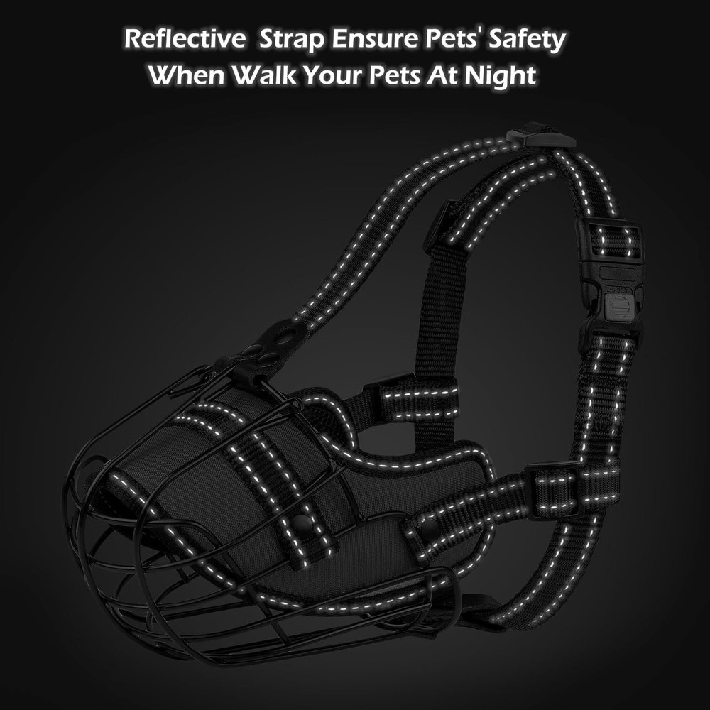 OOPSDOGGY Pitbull Dog Muzzle Reflective Metal Mask Secure Wire Basket Muzzle ...