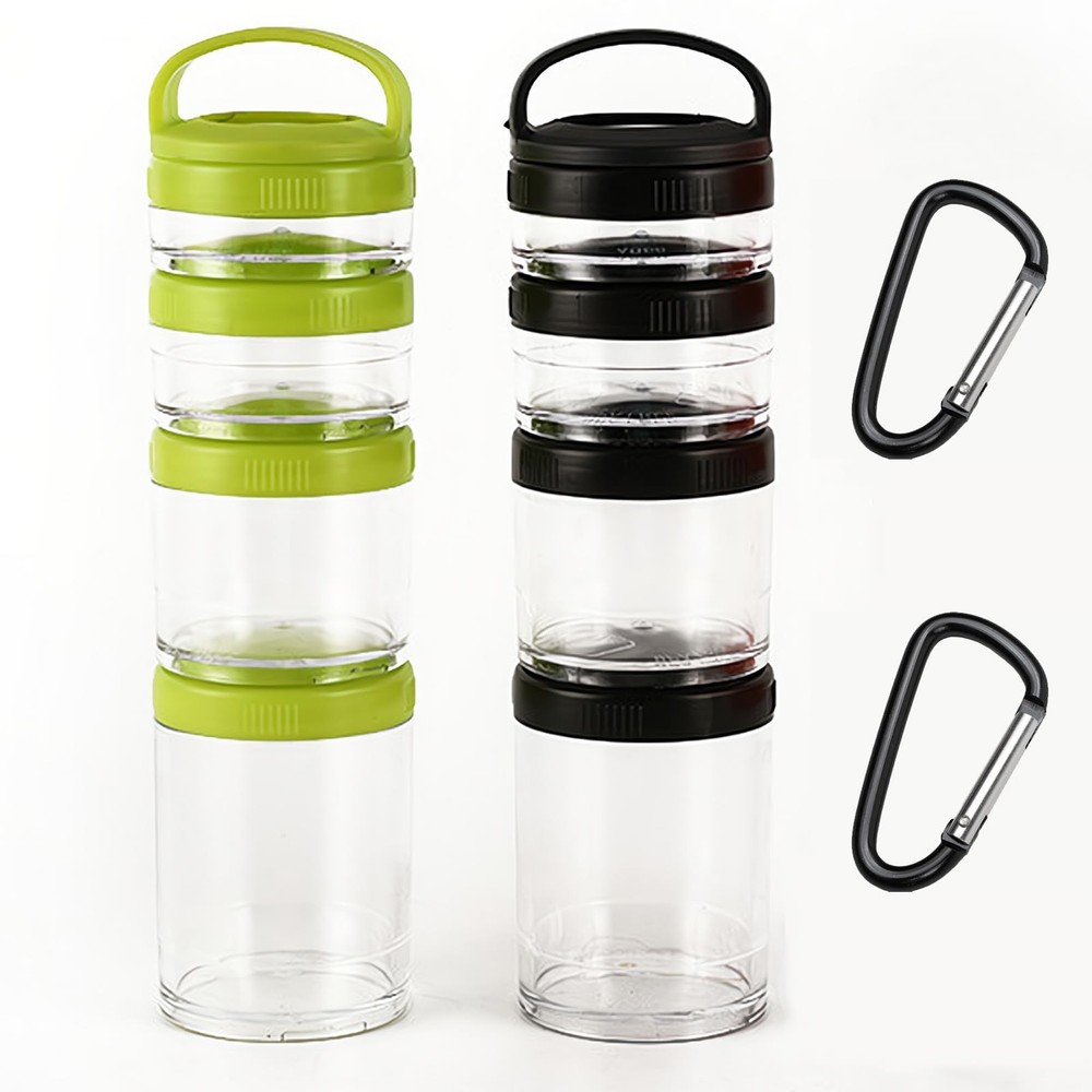 Manwetye 2PCS Stackable Snack Container and Protein Powder Black, Green