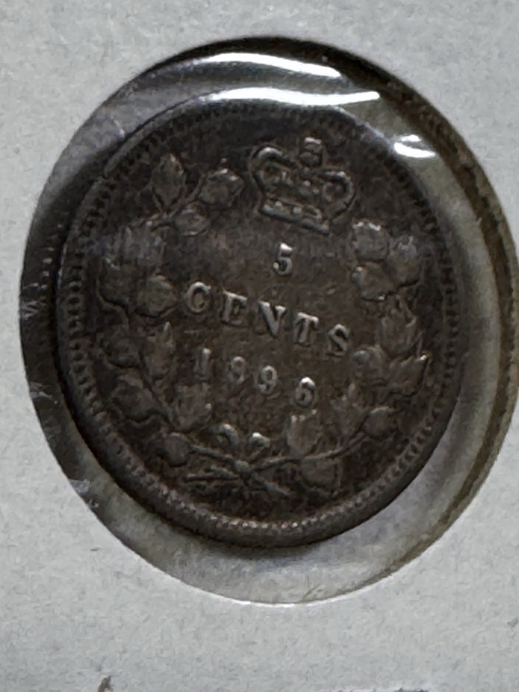 1896 Canada 5 Cents Silver Coin Cleaned